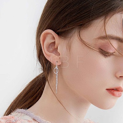 Anti-Tarnish Rhodium Plated 925 Sterling Silver Teardrop with Chain Tassel Dangle Earrings JE1044A-1