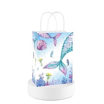 Mermaid Tail Printed Paper Gift Tote Bags with Handles PW-WG3B04C-03-1