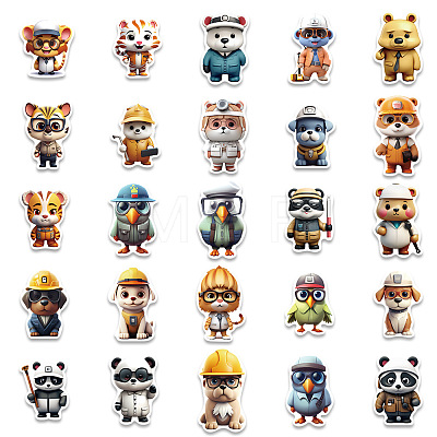 50Pcs Career Theme PVC Waterproof Animals Stickers Set PW-WG41415-01-1