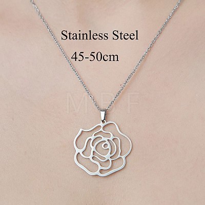 201 Stainless Steel Hollow Flower Pendant Necklace NJEW-OY002-20-1