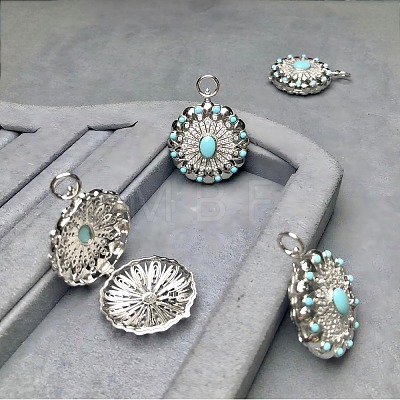 925 Sterling Silver Pave Dyed Synthetic Turquoise Diffuser Locket Pendants G-C276-02-1