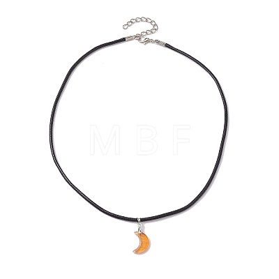 Glass Crescent Moon Pendant Necklaces NJEW-JN04579-02-1