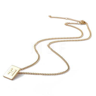 Titanium Steel Initial Letter Rectangle Pendant Necklace for Men Women NJEW-E090-01G-08-1
