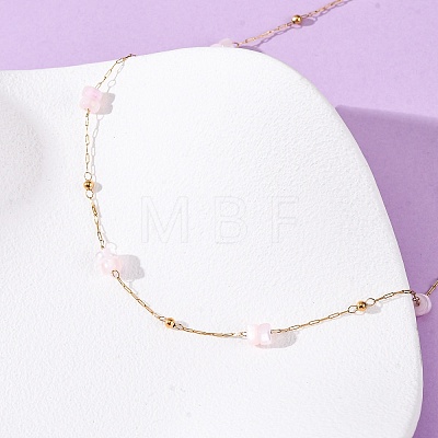 304 Stainless Steel with Dyed Pink Natural Shell Disc Beads Link Chain Necklaces for Women NJEW-K255-46G-1