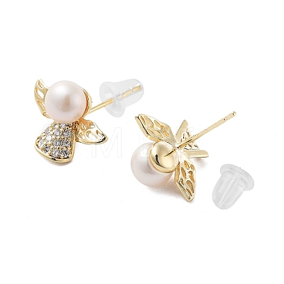 Natural Pearl Angel Stud Earrings EJEW-P256-65G-1