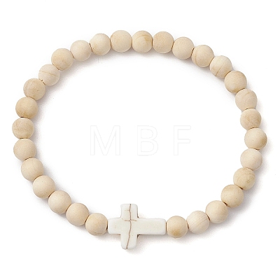 Natural Wood Beads Stretch Bracelets for Women BJEW-JB11338-01-1