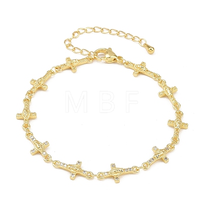 Virgin Mary Theme Brass Micro Pave Clear Cubic Zirconia Link Chain Bracelets for Women BJEW-A090-08A-G-1