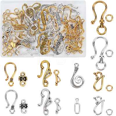 60Bags 13 Styles Tibetan Style Hook and Eye Clasps FIND-SP0006-16-1