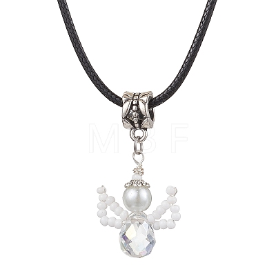 Glass Seed Beads & Glass Pearl Angel Pendant Necklaces NJEW-MZ00056-1