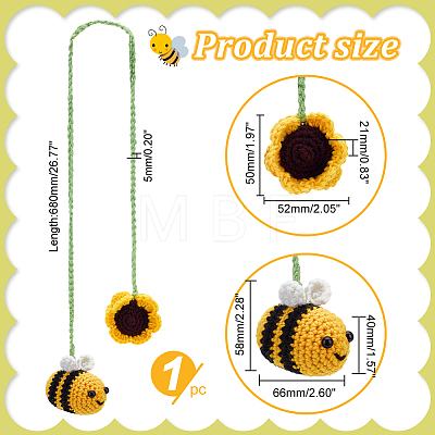 Bee with Hat Fabric Crochet Car Mirror Hanging Accessories FIND-WH0420-11-1