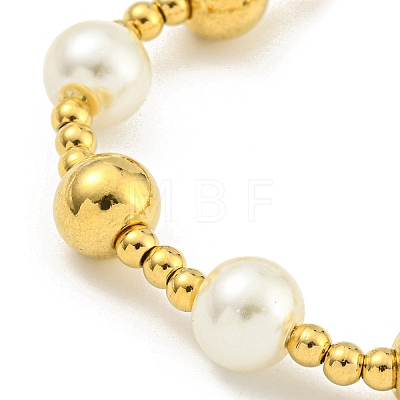 304 Stainless Steel & 201 Stainless Steel & Plastic Pearl Round Beaded Bracelets for Women BJEW-G717-02A-G-1