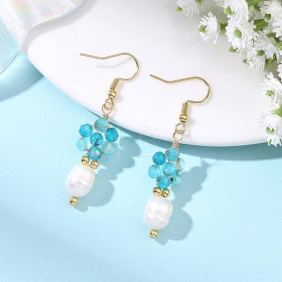 Natural Agate Cultured Freshwater Pearl Beads Dangle Earrings EJEW-JE07201-1