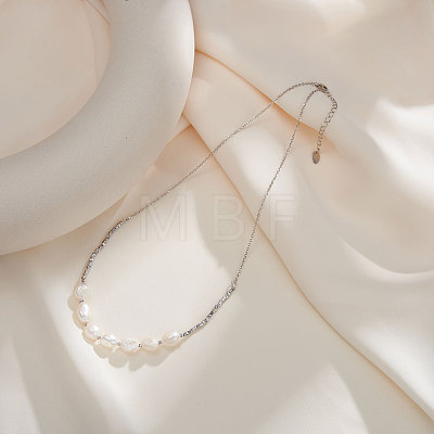 Potato Natural Freshwater Pearl Bib Necklaces NJEW-G153-01P-1