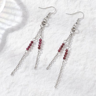 Round 304 Stainless Steel Natural Garnet Dangle Earrings EJEW-JE06783-03-1