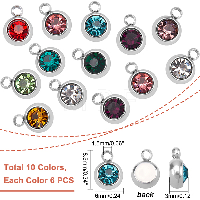 60Pcs 10 Colors 303 Stainless Steel Rhinestone Charms STAS-DC0007-68-1