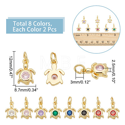 16Pcs 8 Colors Brass Micro Pave Cubic Zirconia Pendants FIND-AR0002-54-1