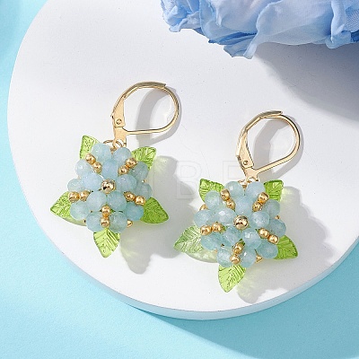 Valentine's Day Flower Natural Malaysian Jade & Glass Seed Beaded Leverback Earrings EJEW-MZ00700-1