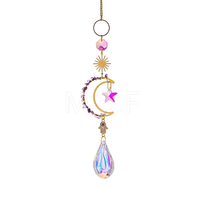 Glass & Brass Moon Star Pendant Decorations LS-HJEW-PW0002-06D-1