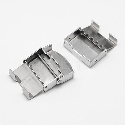 Rectangle 201 Stainless Steel Watch Band Clasps STAS-F067-06-1