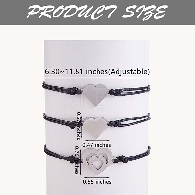 3Pcs 3 Style 430 Stainless Steel Heart Link Bracelets Set JB727A-1