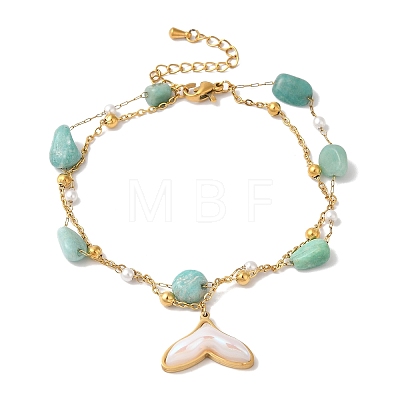 Summer Beach Nuggets Natural Amazonite & Imitation Pearl Multi-Strand Anklets BJEW-P326-06B-G-1