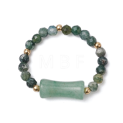Natural Moss Agate Beaded Rings RJEW-TA00189-1
