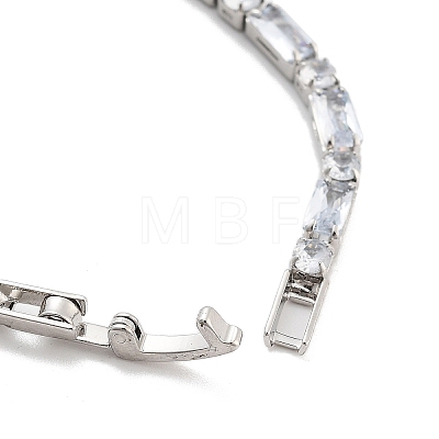 Brass Pave Clear Cubic Zirconia Rectangle & Flat Round Link Bracelets BJEW-YWC0002-02A-1