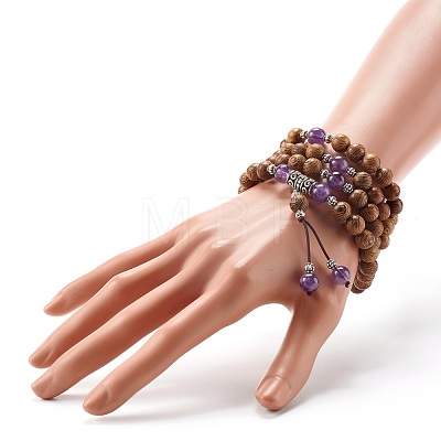 Energy Crystal Natural Amethyst Beads Warp Bracelet for Men Women BJEW-JB06788-1