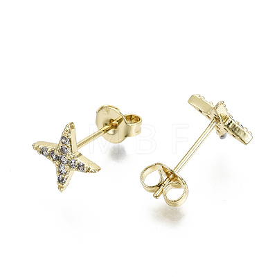 Brass Micro Pave Clear Cubic Zirconia Stud Earrings EJEW-T046-34G-NF-1