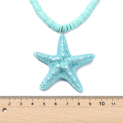 Ocean Resin Starfish Big Pendant Handmade Polymer Clay Heishi Beads Necklaces NJEW-JN06274-1