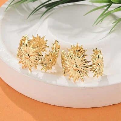 Flower Brass Cuff Rings for Women RJEW-B119-14G-03-1