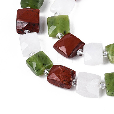 Natural Canada Jade & Red Jasper & Rainbow Moonstone Beads Strands G-T144-18A-01-1