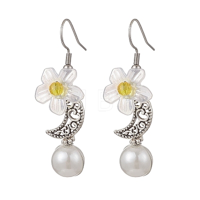 Flower with Moon Alloy Plastic Dangle Earrings EJEW-JE06820-1