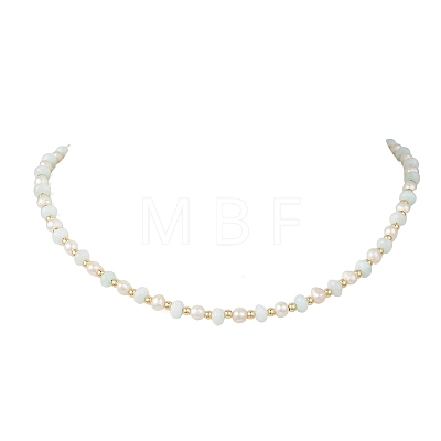Natural Pearl and Shell Rondelle Beaded Necklaces NJEW-JN05852-1