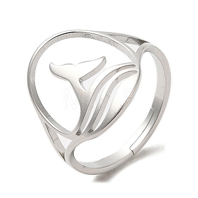 304 Stainless Steel Whale Tail Adjustable Ring for Women RJEW-M149-01P-1