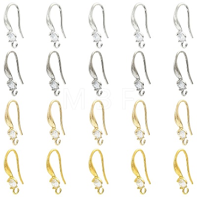 40Pcs 4 Colors Brass Micro Pave Clear Cubic Zirconia Hoop Earring Findings KK-CJ0003-97-1
