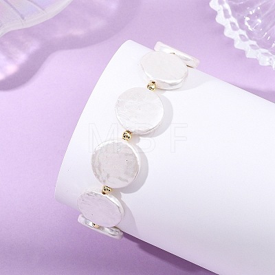 Shell Pearl & Brass Beaded Bracelets for Women BJEW-JB13780-01-1