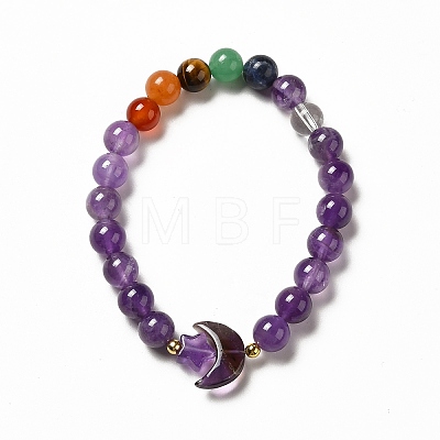 Moon and Star Natural & Synthetic Mixed Gemstone Beaded Stretch Bracelet for Women G-G997-B-1