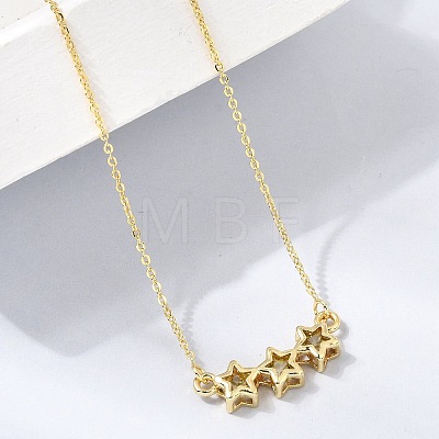 Brass Glass Triple Star Pendant Necklaces KK-CBAB173-03G-06-1