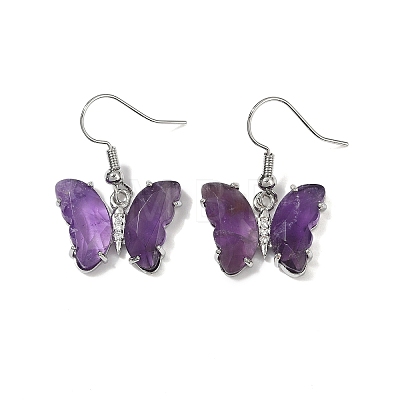 Natural Amethyst Brass Dangle Earrings EJEW-M081-01P-05-1