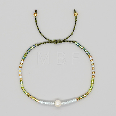 Bohemian Style Glass Seed Bead & Imitation Pearl Beads Braided Bead Bracelets JJ7327-4-1