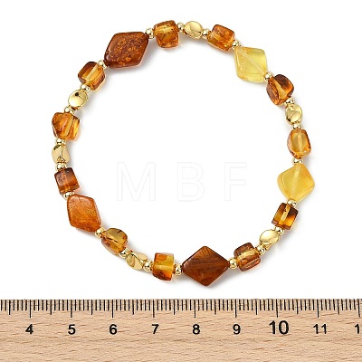 Natural Amber & Brass Beaded Stretch Bracelets for Women BJEW-JB13693-1