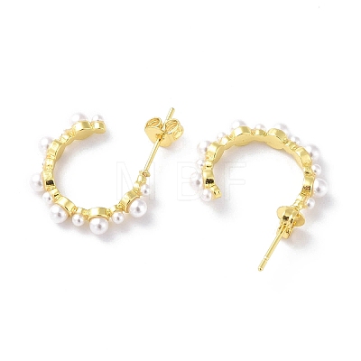 ABS Plastic Pearl Beaded C-shape Stud Earrings EJEW-G333-10G-1