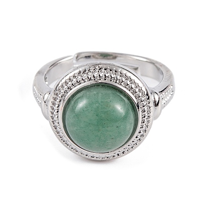 Natural Green Aventurine Round Adjustable Rings RJEW-K271-04P-10-1