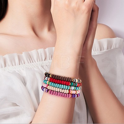 20Pcs 20 Colors Handmade Polymer Clay Heishi Surfer Stretch Bracelets Set with Synthetic Hematite BJEW-SW00044-1