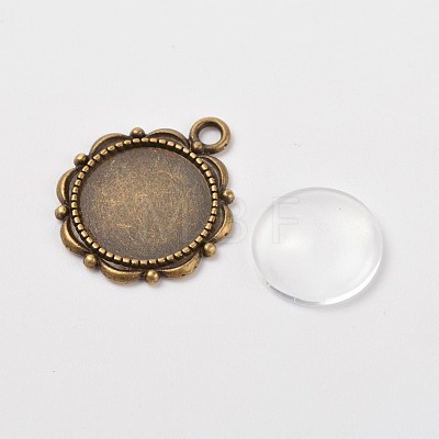 Flower Alloy Pendant Cabochon Settings and Half Round/Dome Clear Glass Cabochons DIY-X0221-AB-FF-1