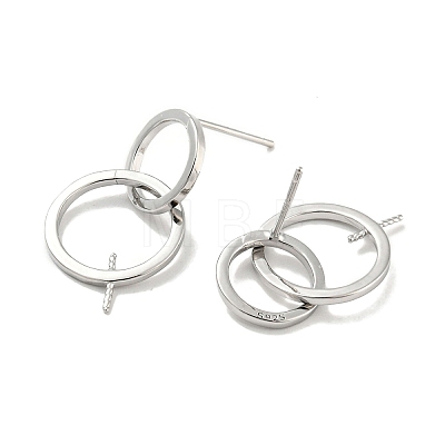 Rhodium Plated Double Rings 925 Sterling Silver Dangle Stud Earring Findings STER-Q192-27P-1-1