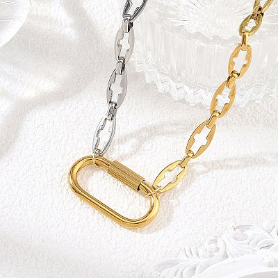 Duo Tone 304 Stainless Steel Hollow Cross Link Chain Necklaces for Women NJEW-JN06650-1