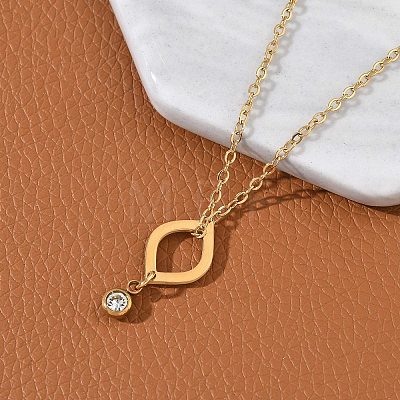 304 Stainless Steel Crystal Rhinestone Geometric Pendant Cable Chain Necklaces NJEW-Z073-01G-01-1