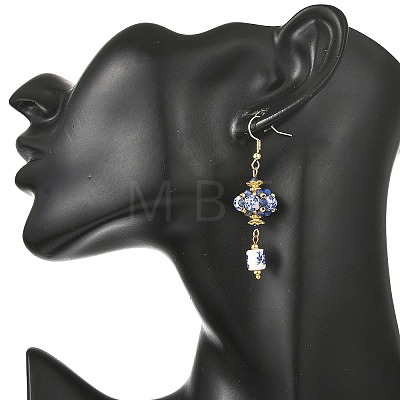 Handmade Flower Printed Porcelain Dangle Earrings EJEW-MZ00751-1